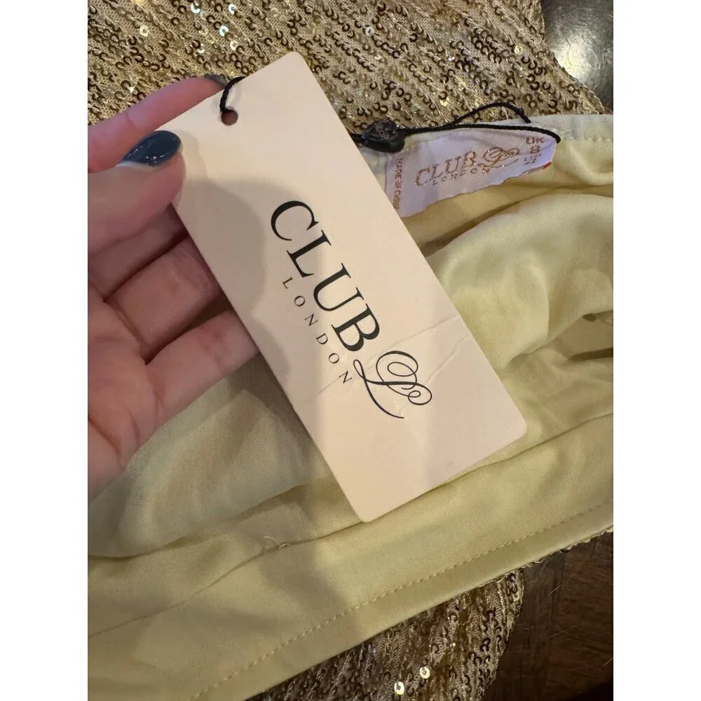 Club L London Skirt Women 4 Light Gold‎ Sequins Doing it For the Glam Maxi NWT